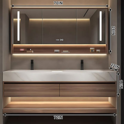 40"- 72" Floating Bathroom Vanity Set with Single Sink and Smart Mirror Cabinet