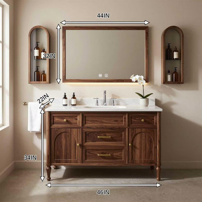 36"-64"Walnut Single Bathroom Vanity with Marble Countertop & LED Backlit Mirror