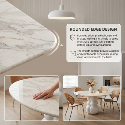 47“-59”Modern Round Dining Table, White Marble Top with Sculptural Bubble-Shaped Base