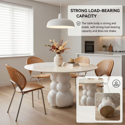 47“-59”Modern Round Dining Table, White Marble Top with Sculptural Bubble-Shaped Base