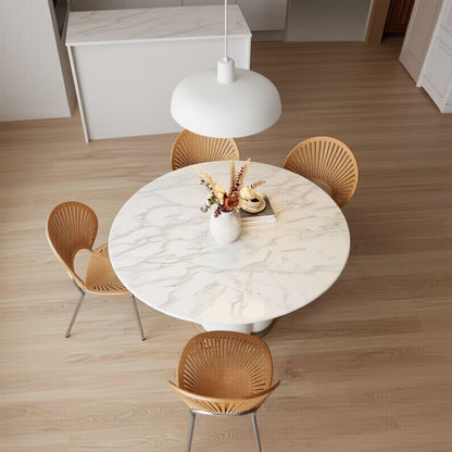 47“-59”Modern Round Dining Table, White Marble Top with Sculptural Bubble-Shaped Base