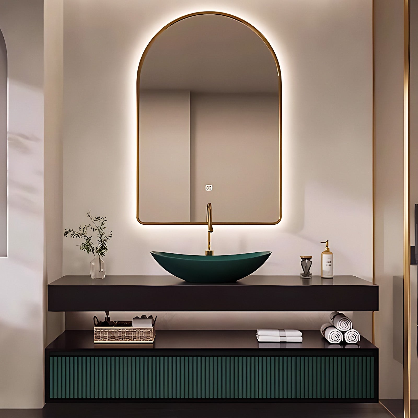 48"- 68" Wall Mounted Bathroom Vanity Set with Single Green Sink And Oval Mirror