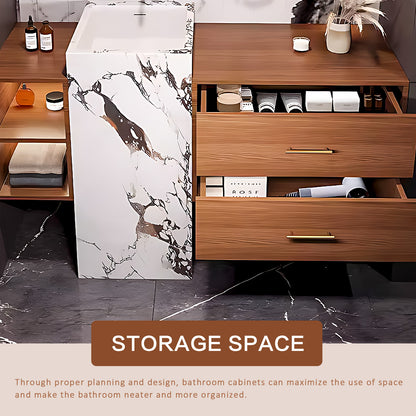 48"- 72"  Freestanding Bathroom Vanity Set with Single Sink  And LED Smart Oval Mirror