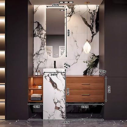 48"- 72"  Freestanding Bathroom Vanity Set with Single Sink  And LED Smart Oval Mirror