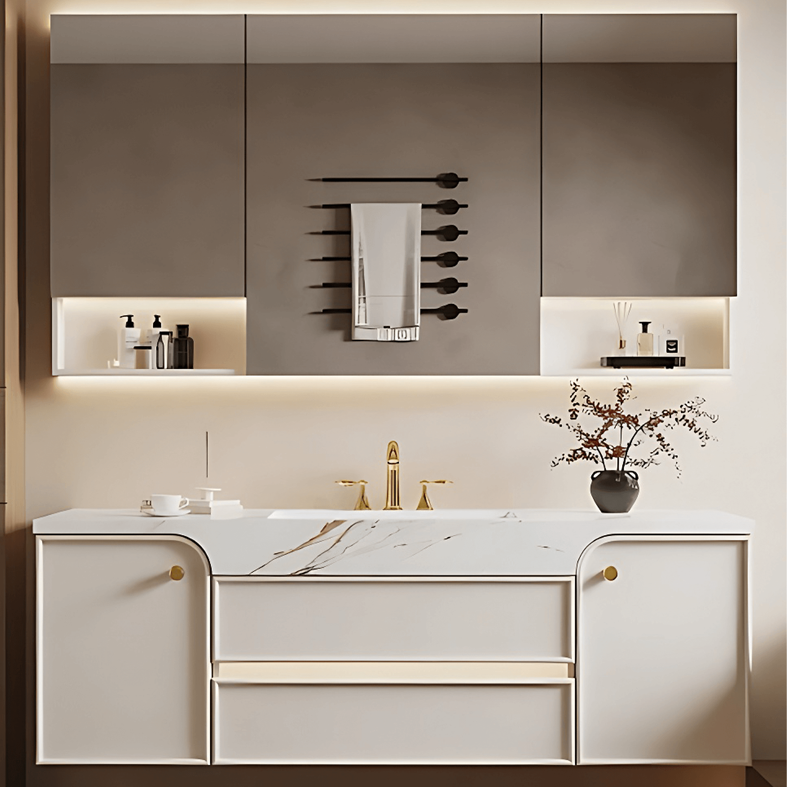 48"- 72" White Floating Bathroom Vanity with Smart Mirror Cabinet and Single Basin