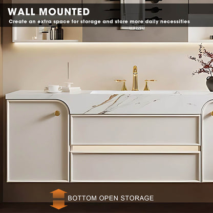 48"- 72" White Floating Bathroom Vanity with Smart Mirror Cabinet and Single Basin