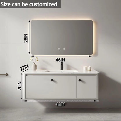 40"-64"Modern White Floating Bathroom Vanity Set with Marble Top & LED Mirror