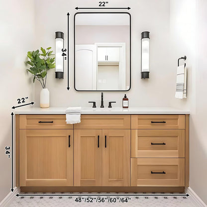 48”-64”Single Sink Freestanding Bathroom Vanity, Light Oak Shaker Cabinet with Black Hardware