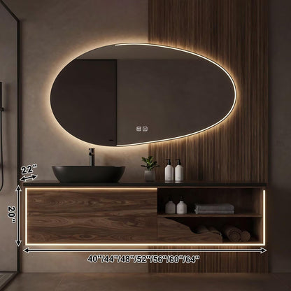 40”-64”Single Sink Floating Bathroom Vanity, Irregular LED Mirror & Walnut Cabinet