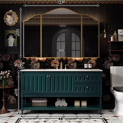 40"-68"Vintage Style Bathroom Vanity with Marble Top & Gold Hardware, Mid-Century