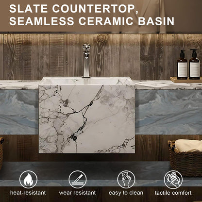 48”-72”Modern Floating Bathroom Vanity with Marble Top & LED Smart Mirror
