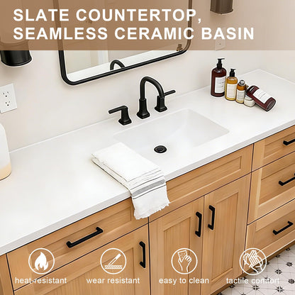 48”-64”Single Sink Freestanding Bathroom Vanity, Light Oak Shaker Cabinet with Black Hardware