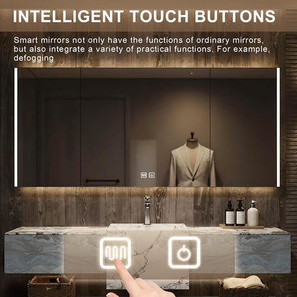 48”-72”Modern Floating Bathroom Vanity with Marble Top & LED Smart Mirror