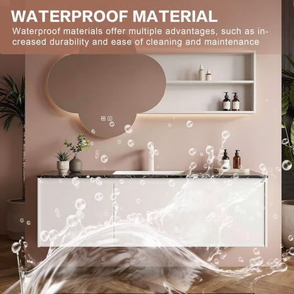 48”-64”Clover Shaped LED Bathroom Mirror with Shelves, Wall Mounted Vanity Mirror with Storage, Modern Lighted Mirror
