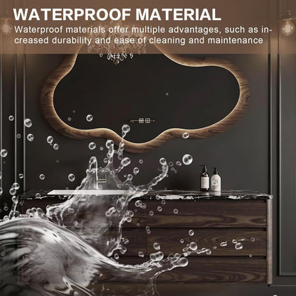 48”-72”Irregular Cloud LED Mirror with Wood Frame, Wall Mounted Lighted Vanity Mirror for Bathroom, Dimmable