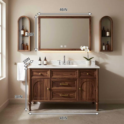 36"-64"Walnut Single Bathroom Vanity with Marble Countertop & LED Backlit Mirror