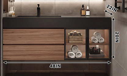36"- 60" Solid Wood Bath Cabinet Set with LED Mirror and Single Sink