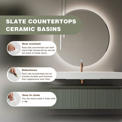 48"- 72" French-Style Floating Bathroom Vanity with Smart Mirror and Side Cabinet