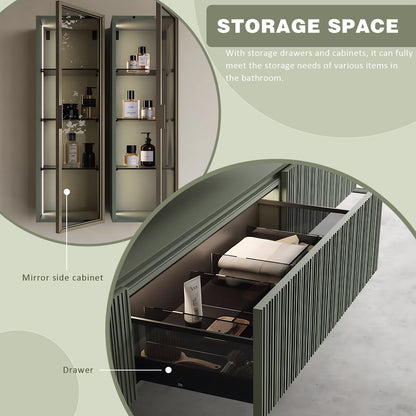 48"- 72" French-Style Floating Bathroom Vanity with Smart Mirror and Side Cabinet