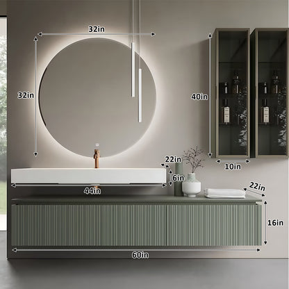 48"- 72" French-Style Floating Bathroom Vanity with Smart Mirror and Side Cabinet