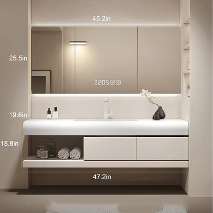 40"- 48" Floating Green Bathroom Vanity Set with LED Defogging Mirror Cabinet and Sink