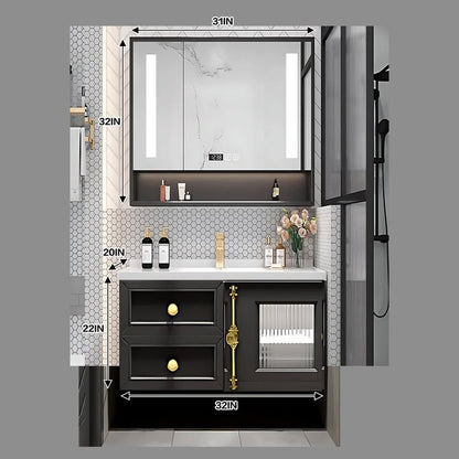 36"- 48" Freestanding Bathroom Vanity Set with Single Sink and Smart Mirror Cabinet