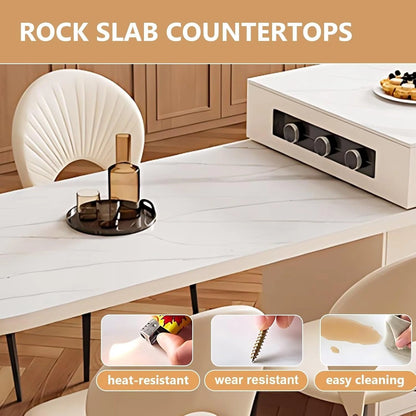 66” - 82” White Kitchen Island Includes Unique Table Leg Design & Slide Rail Socket (No Chair)