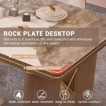 67” - 83” Elegant Modern Kitchen Island with Patterned Slate Tabletop (No Chair)