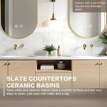 72” - 88” Modern Minimalist Bathroom Vanity with Open Storage Rack & Symmetrical Cabinet