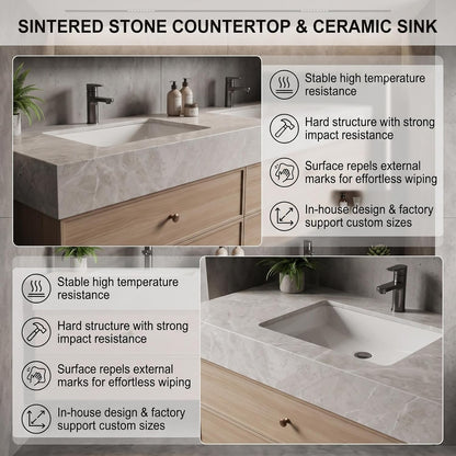 52''-110'' Retro Bathroom Vanity Sinks Set Includes 4 Spacious Wood-tone Drawers