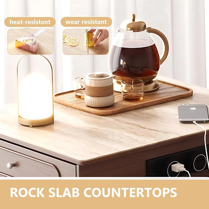 80” Retro Luxury Kitchen Island with Side Opening Storage Shelves (No Chair)