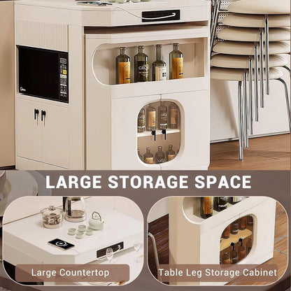 88” White Minimalist Kitchen Island Includes White Extendable Tabletop (No Chair)