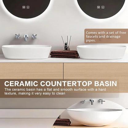 60” - 78” Art Simple Bathroom Vanity with Hidden Handle & Round Mirror