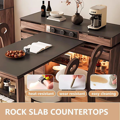 59” - 79” Brown Practical Kitchen Island with Various Storage Spaces & Rotatable Table (No Chair)