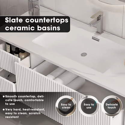 40"- 60" White Bathroom Cabinets Set with Lighted Round Mirror Cabinet and Single Basin