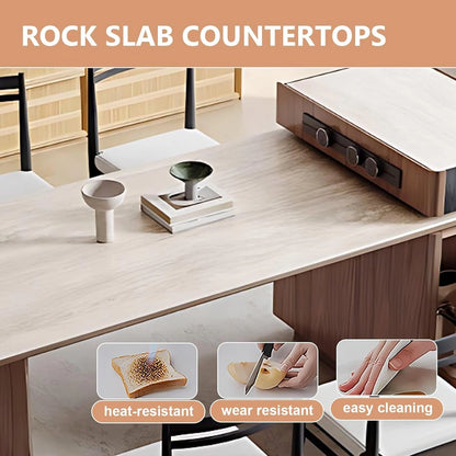 61” – 77” Minimalist Kitchen Island Includes Sliding Rail Socket & Several Drawers (No Chair)