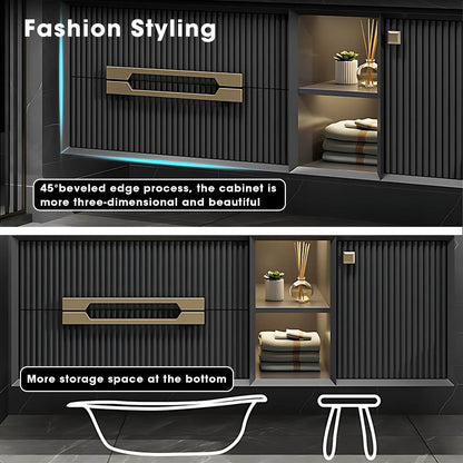 44"- 52" Floating Bathroom Vanity with Single Sink and Defogging Mirror Cabinet