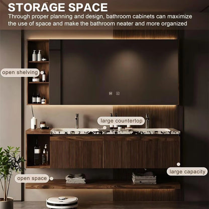 60” - 84” Modern Luxury Bathroom Vanity with Double Sink & Wood Grain Cabinet