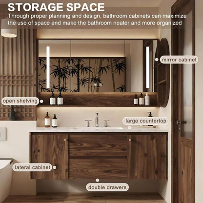 40” - 64” Elegant Vintage Bathroom Vanity with Smart Defogging Mirror Cabinet