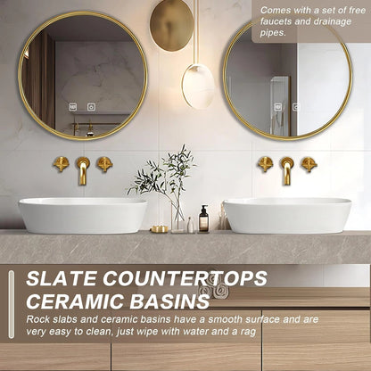 60” - 69” Wall Mounted Bathroom Vanity Includes Floating Storage Cabinet