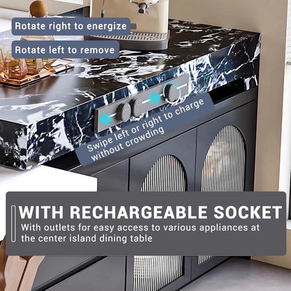 39” - 63” Black Simple Kitchen Island with Unique Pattern Countertop (No Chair)