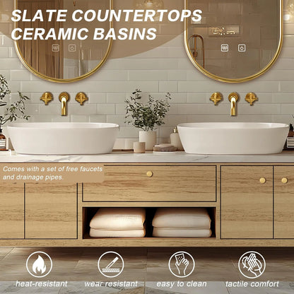 60” – 96” Wall-Mounted Bathroom Vanity with Versatile Storage Space