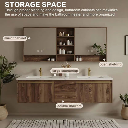 60” - 84” Practical Simple Bathroom Vanity with Open Shelving & Exquisite Handle