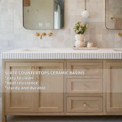 60” - 78” Rustic Log Bathroom Vanity with Large Storage Space & Exquisite Cabinet