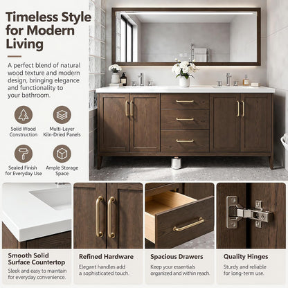 52''-110'' Freestanding Double Sink Bathroom Vanity with White Countertop,Ample Storage