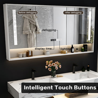 52"- 78" White Vanity Open storage Wall Mounted &LED Smart Mirror & Double Sink and Faucet