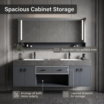 52‘’-110‘’ Floating Bathroom Vanity Sinks Set Inlcudes Sleek Rectangular Front
