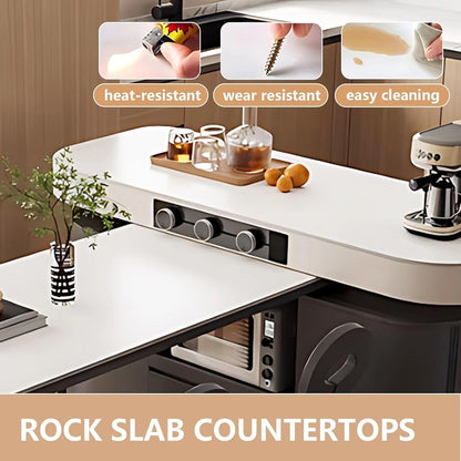 64” - 80” Black Kitchen Island with Mobile Guide Socket & Double-column Table Legs (No Chair)