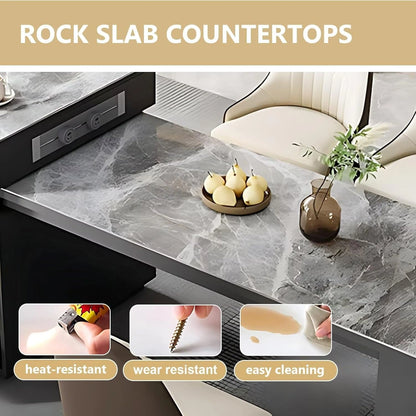 51” - 67” Grey Luxury Kitchen Island Includes Striped Glass Cabinet (No Chair)