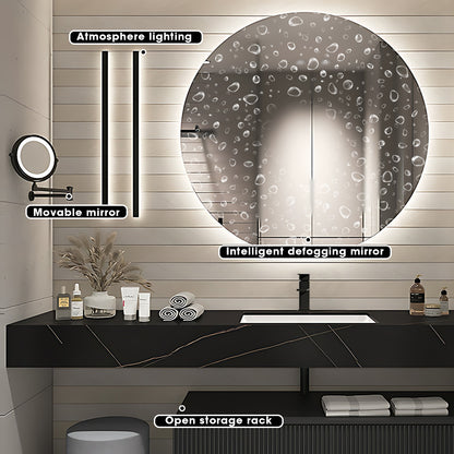 36"- 72" Black Bathroom Vanity with Sink and Smart Round Mirror